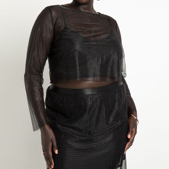 Mesh Rhinestone Crop Top & Midi Skirt - Picture 2 of 7